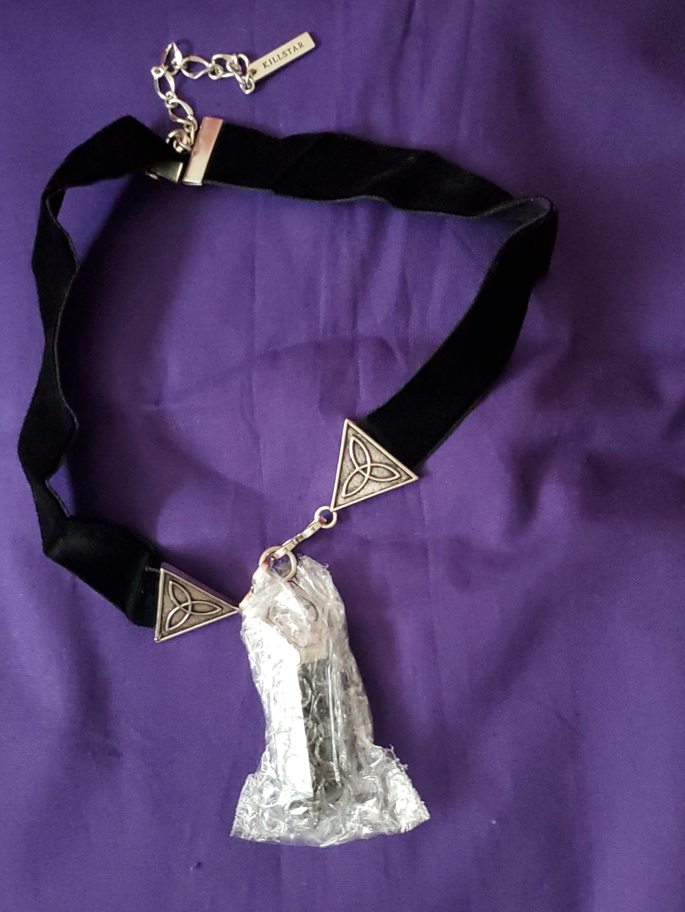 Killstar Black Velvet Choker with Silver Triquetra Accents and Pendant